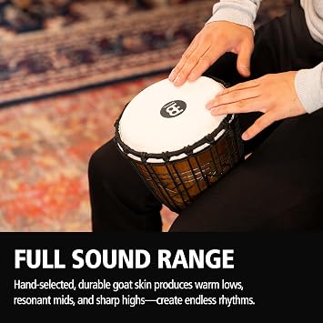 Meinl Percussion Djembe Drum 8 x 15.75 NOT MADE IN CHINA Professional Hand Carved Mahogany Drum with Goat Skin Head
