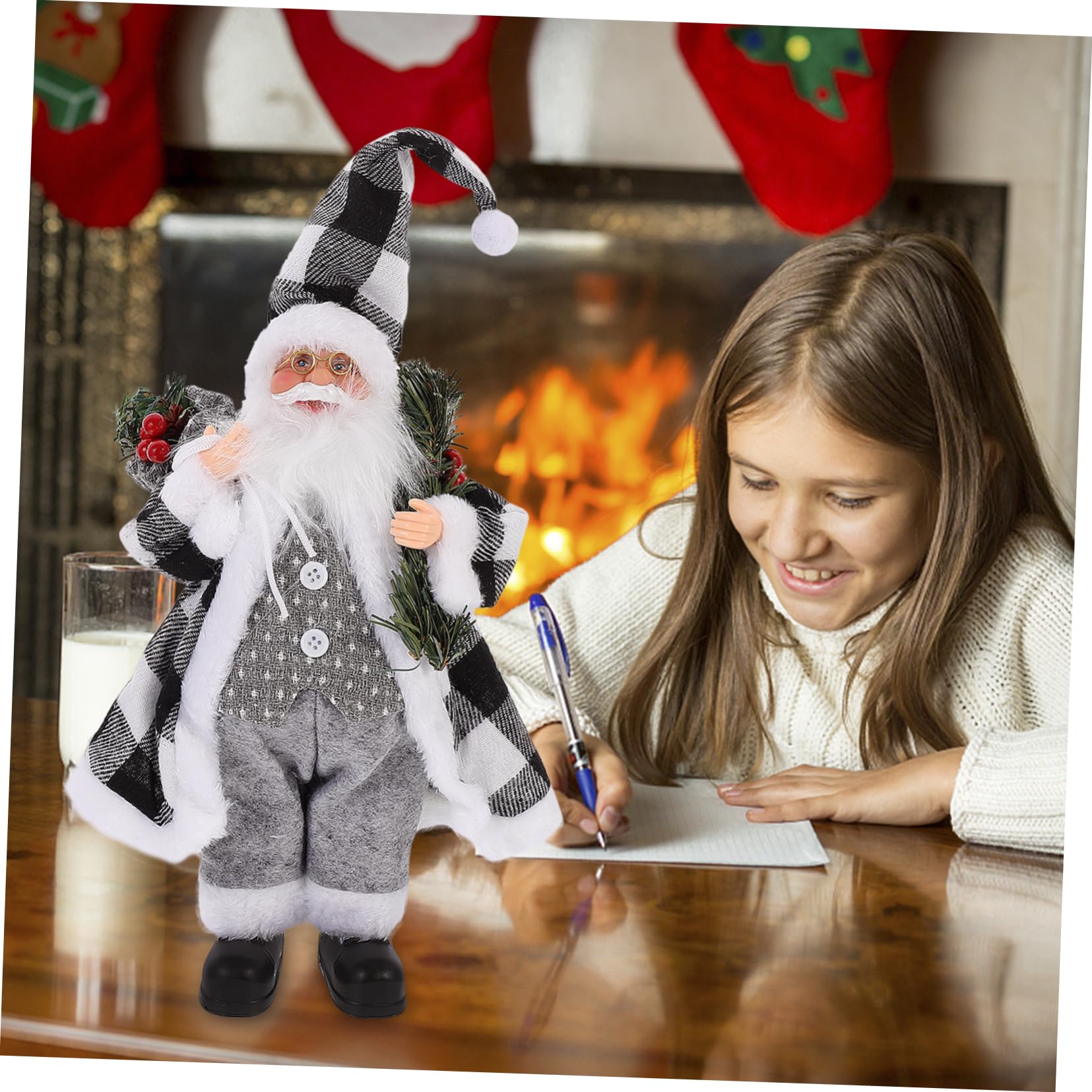 Abaodam Statuina di Babbo Natale Decorativa da Tavolo Statua Natalizia da Collezione Oggetto di Scena per Feste di Natale