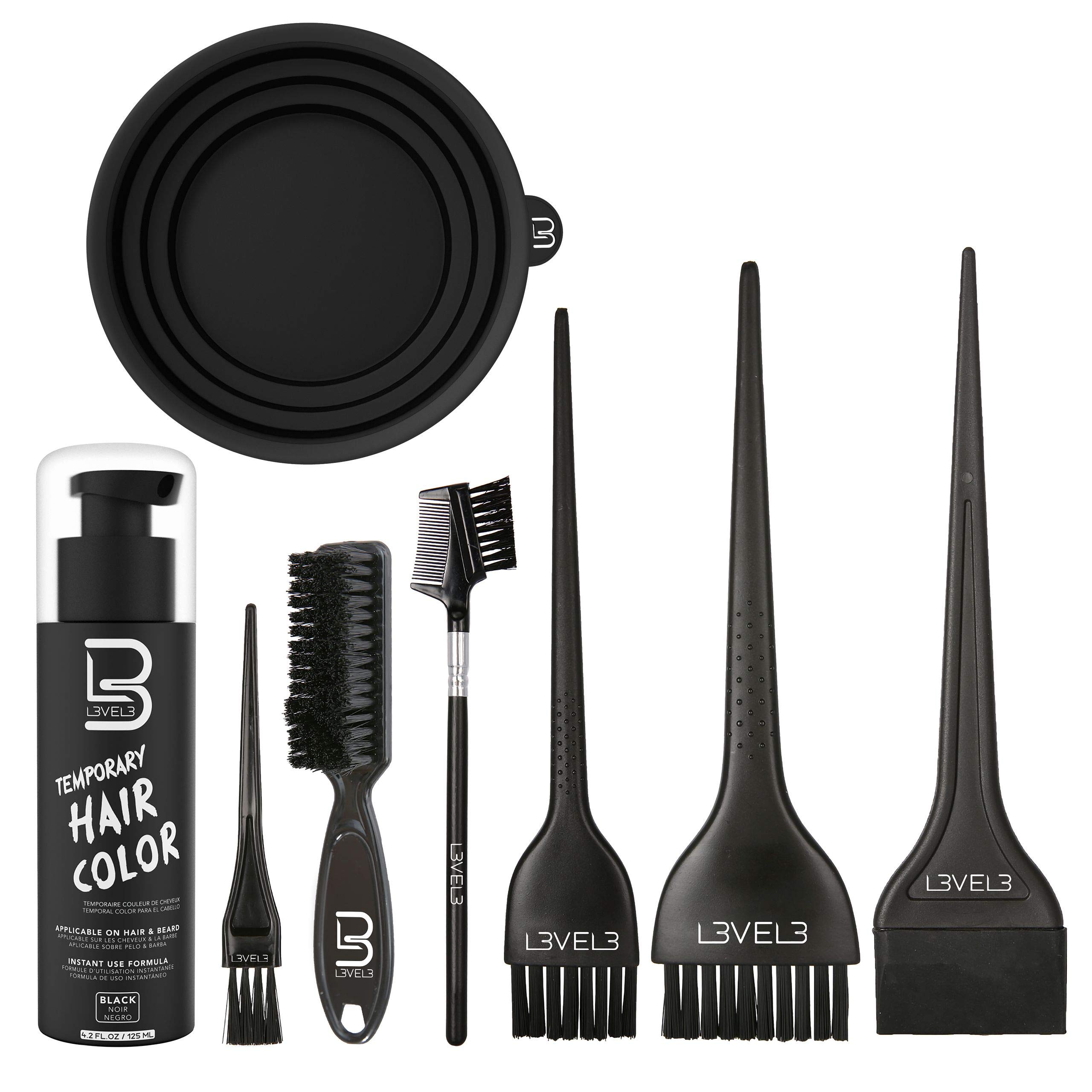Level 3 Temporary Hair Color, Tint Brush Set & Black Tint Bowl Kit - Use for Mixing, Dying, and All Coloring Needs - For Black Hair Beards - Full