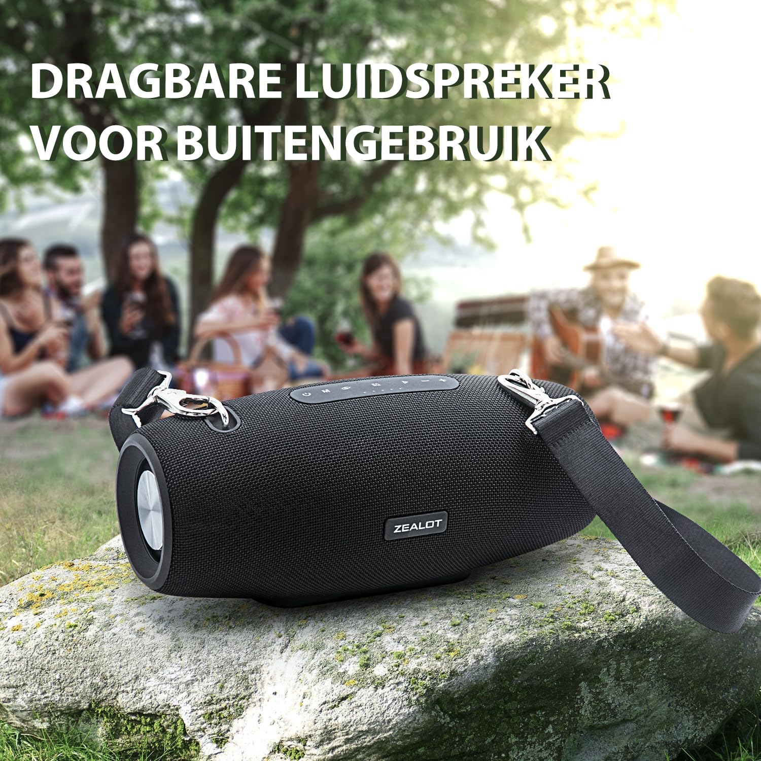 ZEALOT Cassa Bluetooth,75W Altoparlante Bluetooth con Tecnologia BassUp,Batteria 14400mAh,Impermeabile IPX6,EQ,Stereo, esta (Nero)