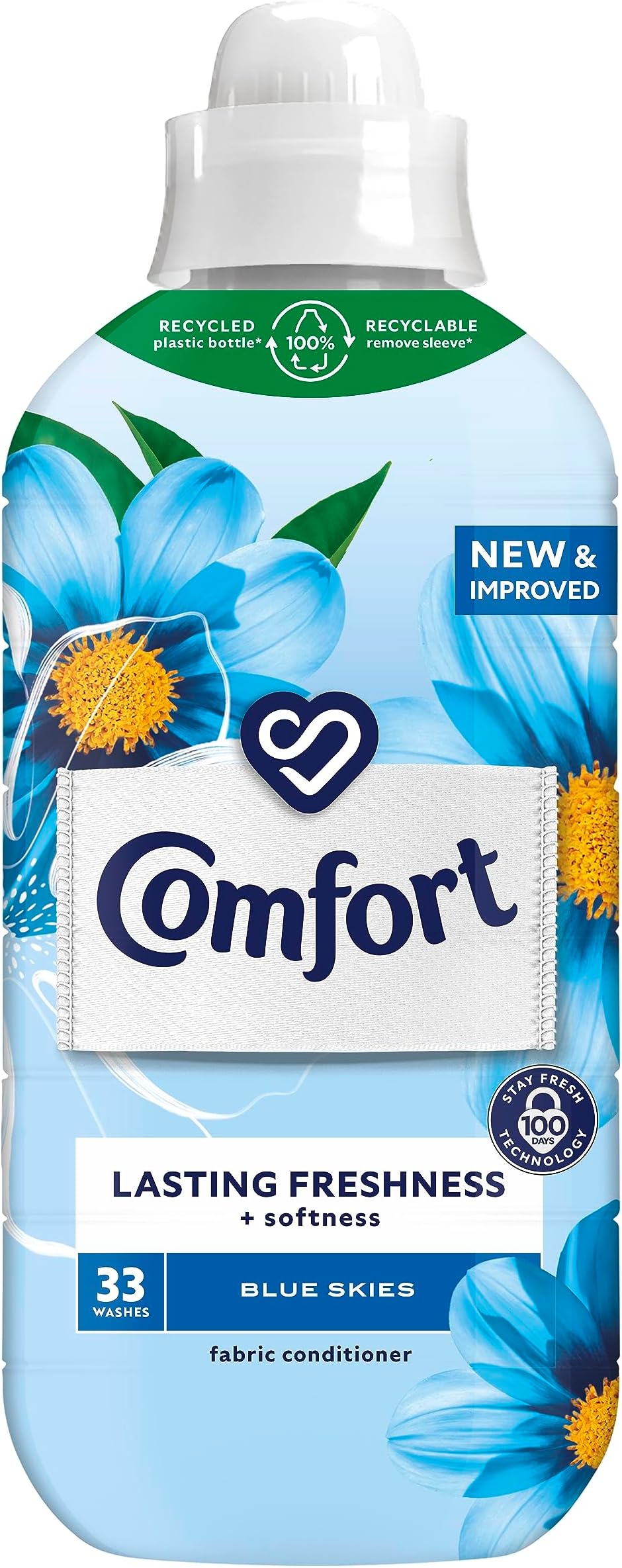 Comfort Blue Skies Fabric Conditioner with Stay Fresh technology for 100 days of freshness + fragrance* 33 washes (990 ml)