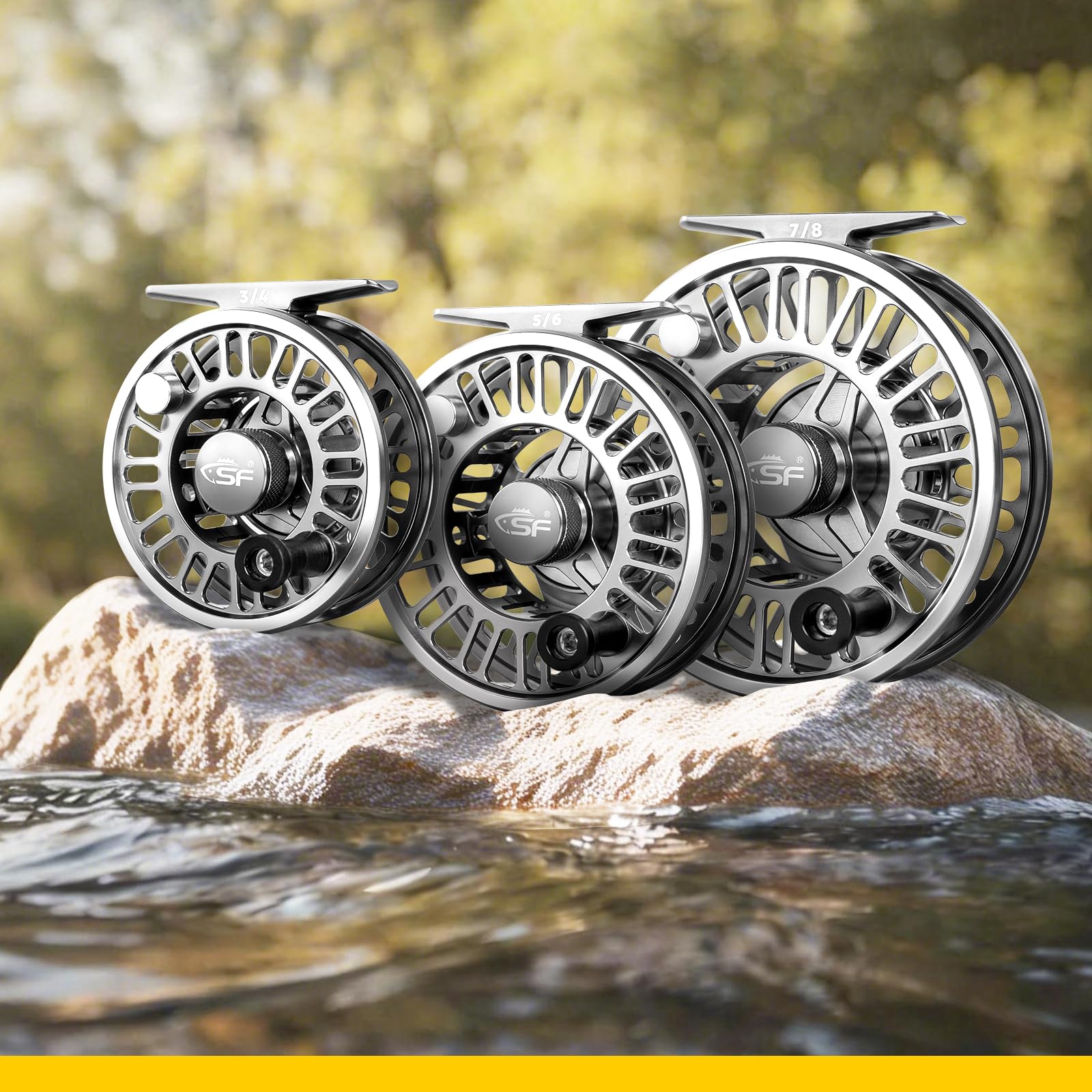 SF Moulinet de pêche à la mouche SF-003 Pro pour eau douce, processus d'usinage de précision CNC, design à axe moyen, système de traînée lisse, corps en aluminium léger