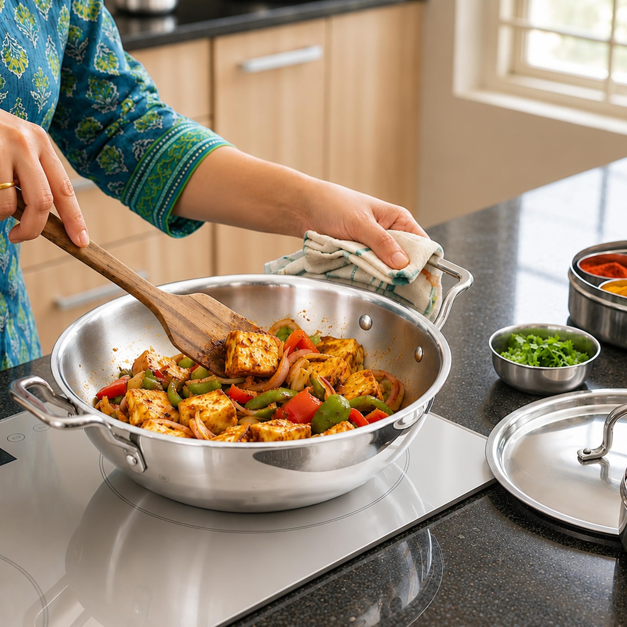SOLARA Triply Stainless Steel Kadai with SS Lid 30 cm, Tri Ply SS Kadhai, Heavy Bottom Induction Base Cookware, Stainless Steel Cooking Pot for Frying, Sauteing, Curry — Amazon image 7