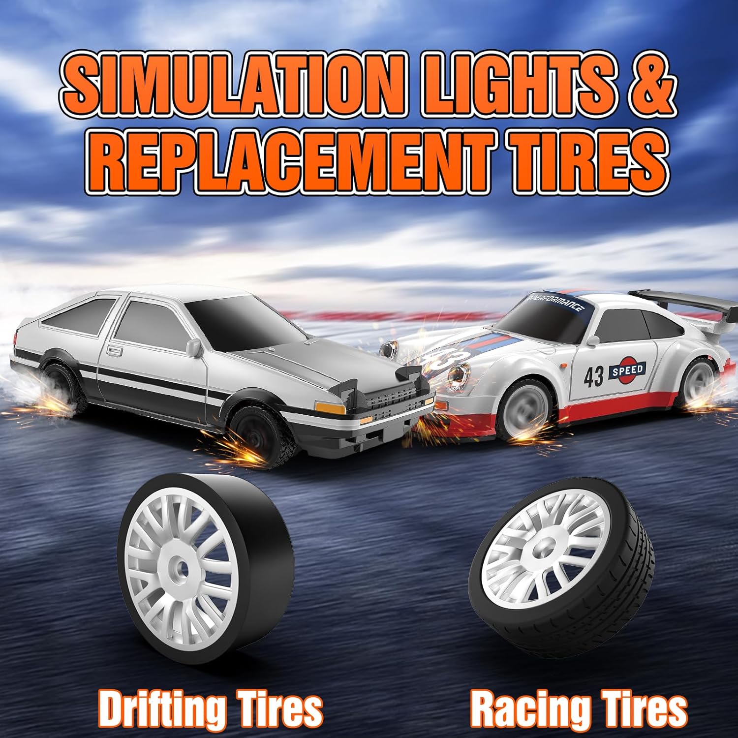 RC Drift car, 1/43 Mini Rc Drift car with Gyroscope, 2.4GHz Full Proportional Remote control Cars, 4WD High Speed Racing with Lights, Racing Tires, Model Cars Gift for Adults, Kids, Boys, Girls