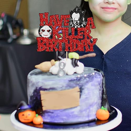 Miniatura 5 de Gyufise 1 pieza de decoración de pastel de cumpleaños con purpurina de terror clásico de Halloween para pastel de terror sangriento tema de