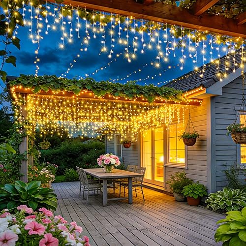 Miniatura 7 de Luces de carámbano para exteriores, 33 pies, 400 luces LED de Navidad para exteriores, impermeables, 8 modos y temporizador, tira de luces Blanco
