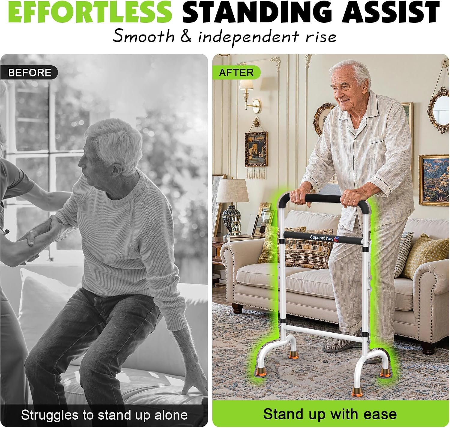 Stand Assist for Chair & Couch - Adjustable Standing Aid with Wide Base, Standing Up Canes for Toilet;Supports 600lbs, Mobility Tool for Elderly & Post-Surgery Recovery (Knee/Hip)