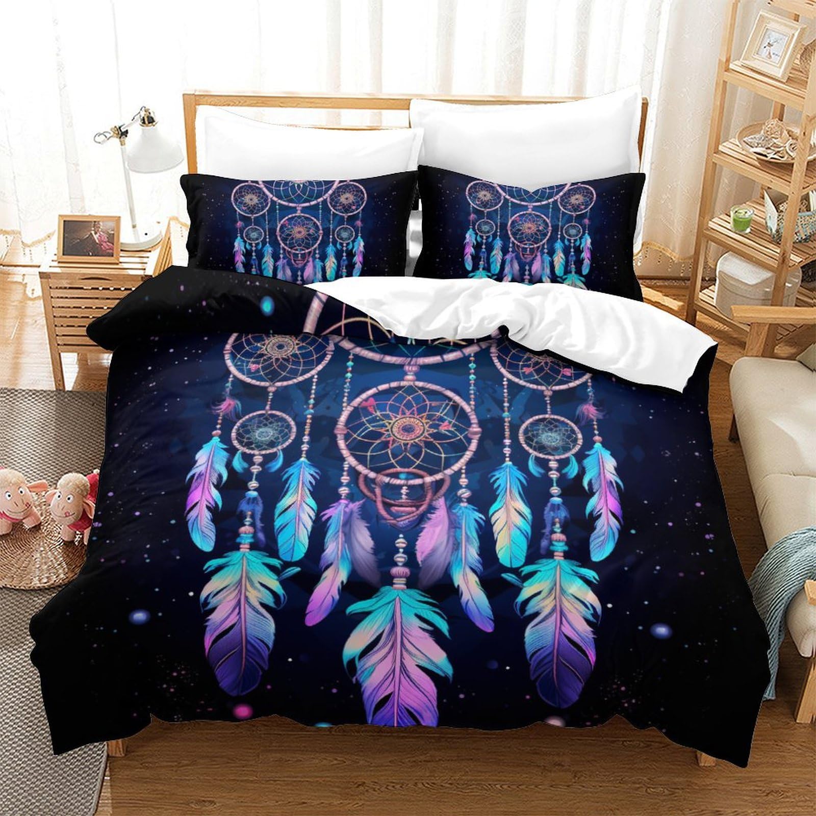 Parure de lit plumes 3D haut de gamme, housse de couette double 200x200cm texturée et douce