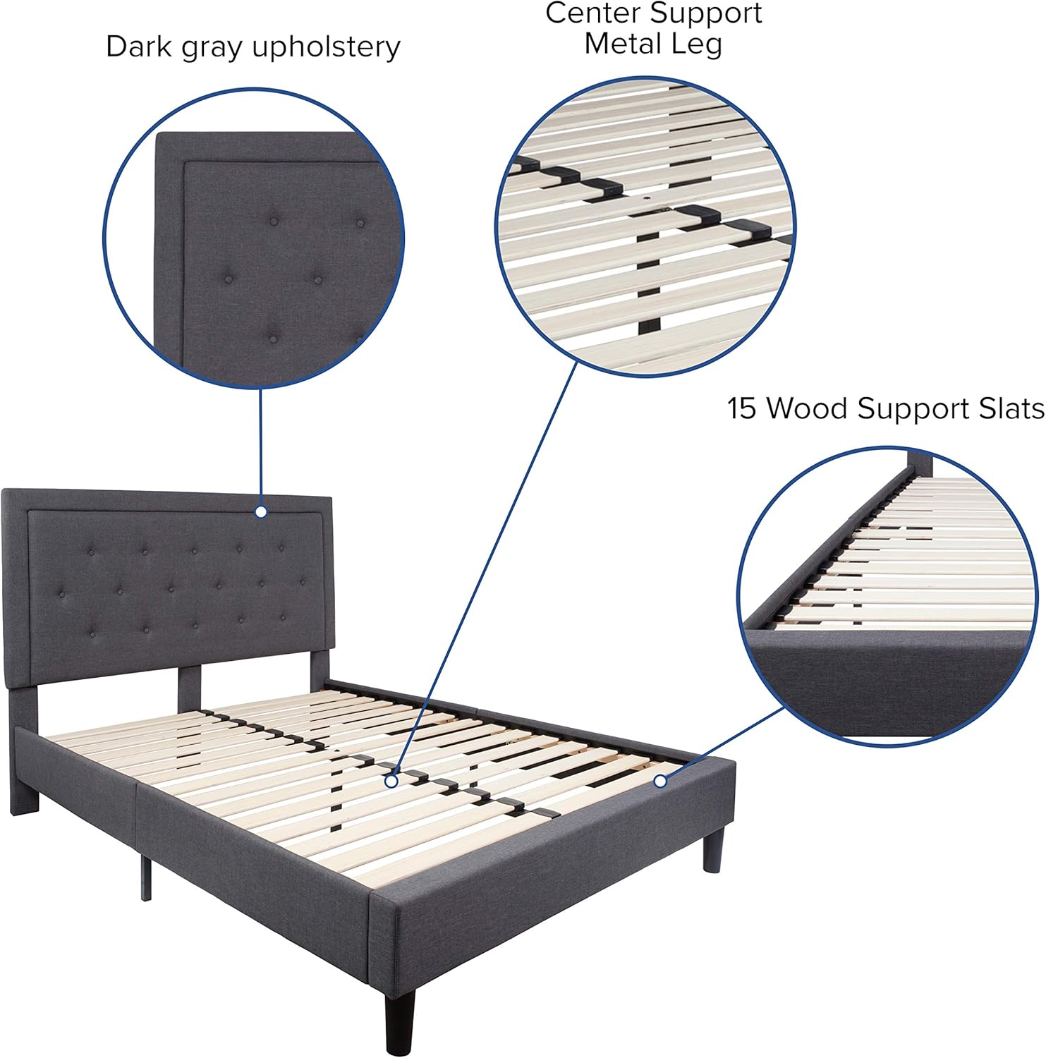 EMMA + OLIVER Queen Platform Bed | Queen Size Platform Bed Frame with Headboard