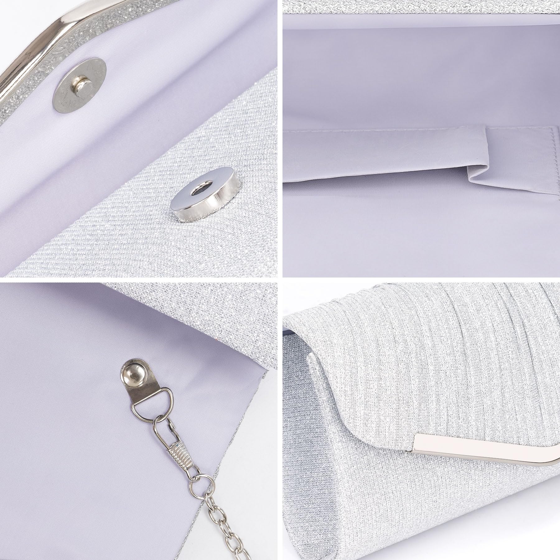 Larcenciel Sac a Main Femme, Pochette Enveloppe Plissés à Paillettes Tendance Avec Chaîne, Pochette Argent Brillant Sac Soirée Cabas Sacoche Bandoulière pour Fête, Mariage, Cérémonie, Date,22x11.7x5cm