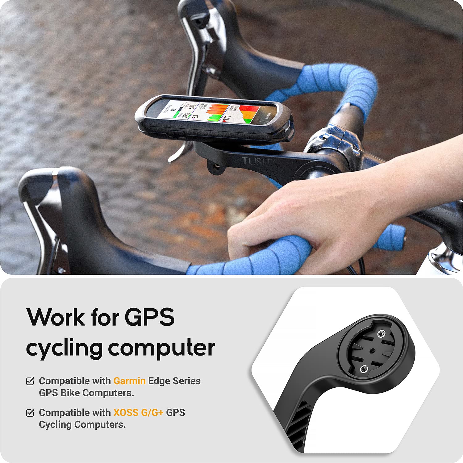 TenaLucy Support Ordinateur Vélo Réglable - Fixation Lampe Garmin Edge Compatible Guidons 31.8-35mm - Robuste Et Antivibrations