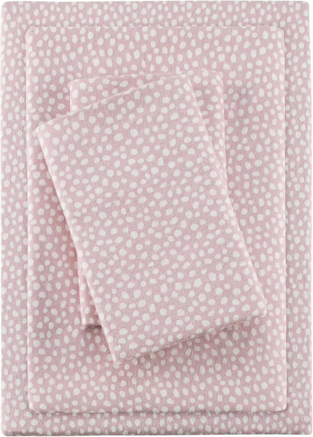 True North by Sleep Philosophy Cozy Flannel Warm 100% Cotton Sheet - Novelty Print Animals Stars Cute Ultra Soft Cold Weather Bedding Set, Queen, Blush Dots 4 Piece