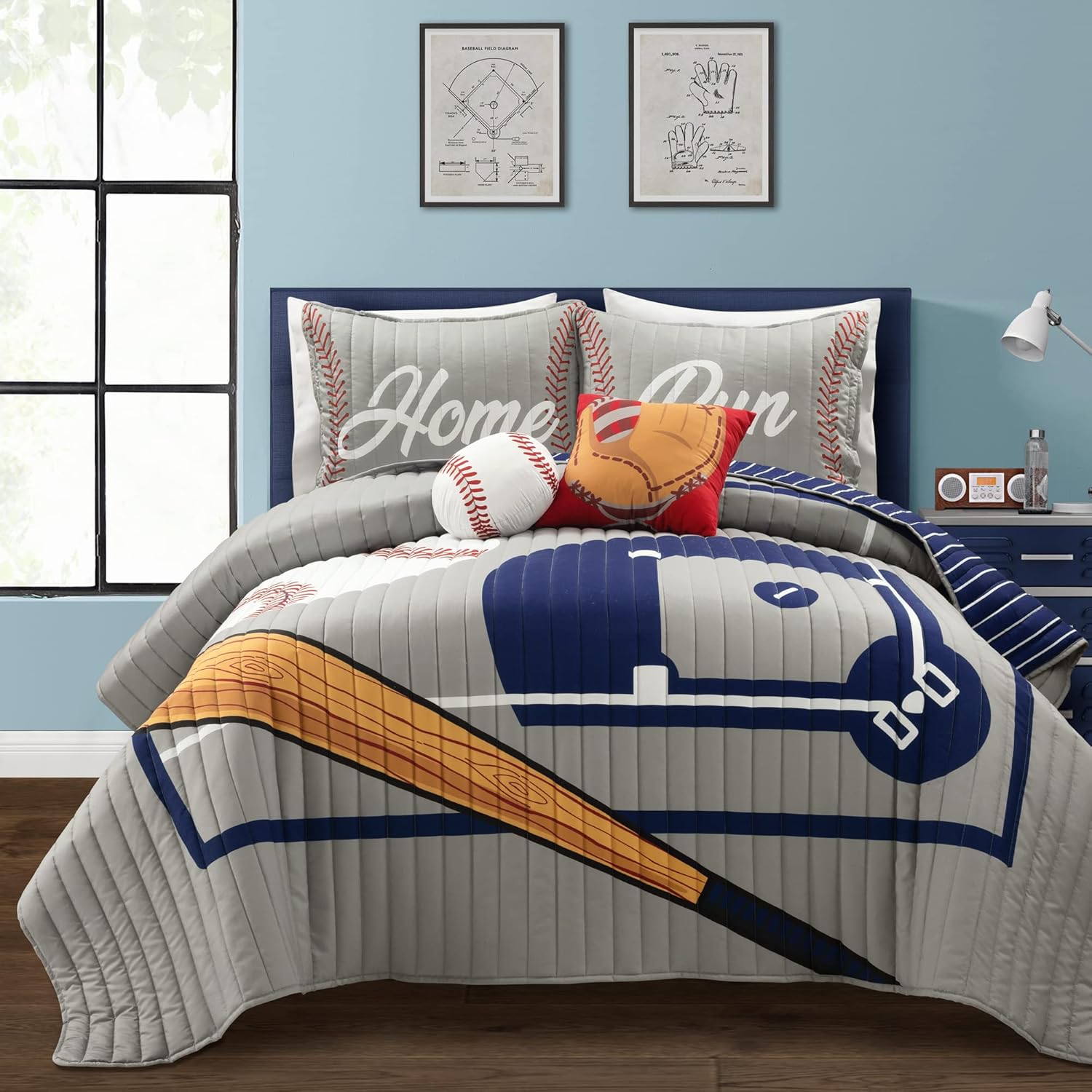 Lush Decor Baseball Game Reversible Oversized Kids 5 Piece Quilt Set, Full/Queen, Gray & Navy - Amazon product rated Grade B