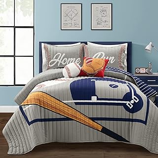 Lush Decor Baseball Game Reversible Quilt Queen Size 5 Piece Set Full/Qu...