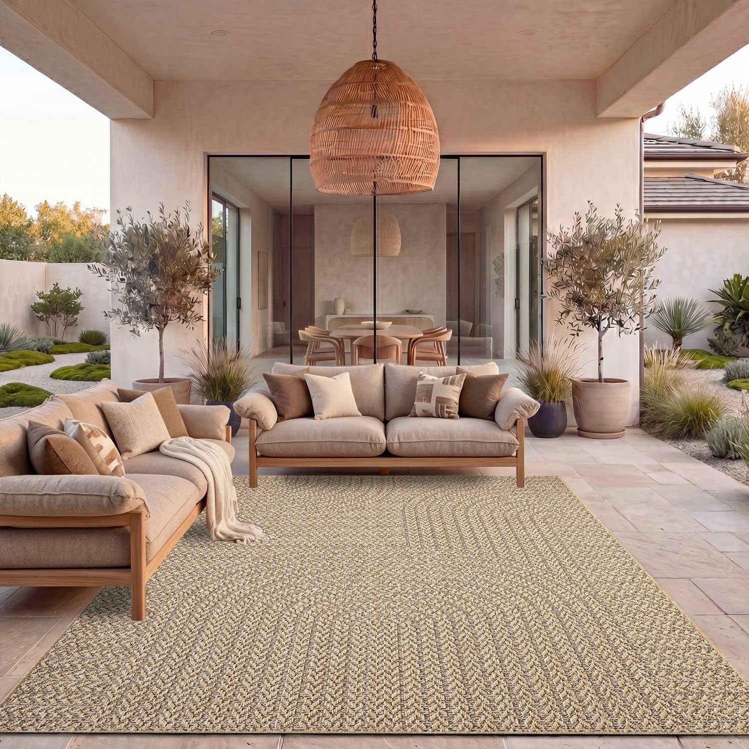 TT Home Teppich Für In- & Outdoor Balkon Küchenteppich Unifarben Sisal Design Bordüre
