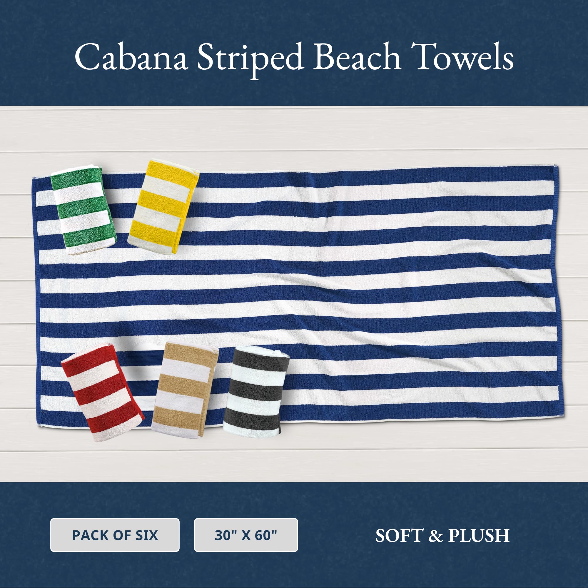 LANE LINEN 6 Pack Beach Towels - 100% Cotton Oversized Pool Towels with Bag, Soft & Absorbent (30