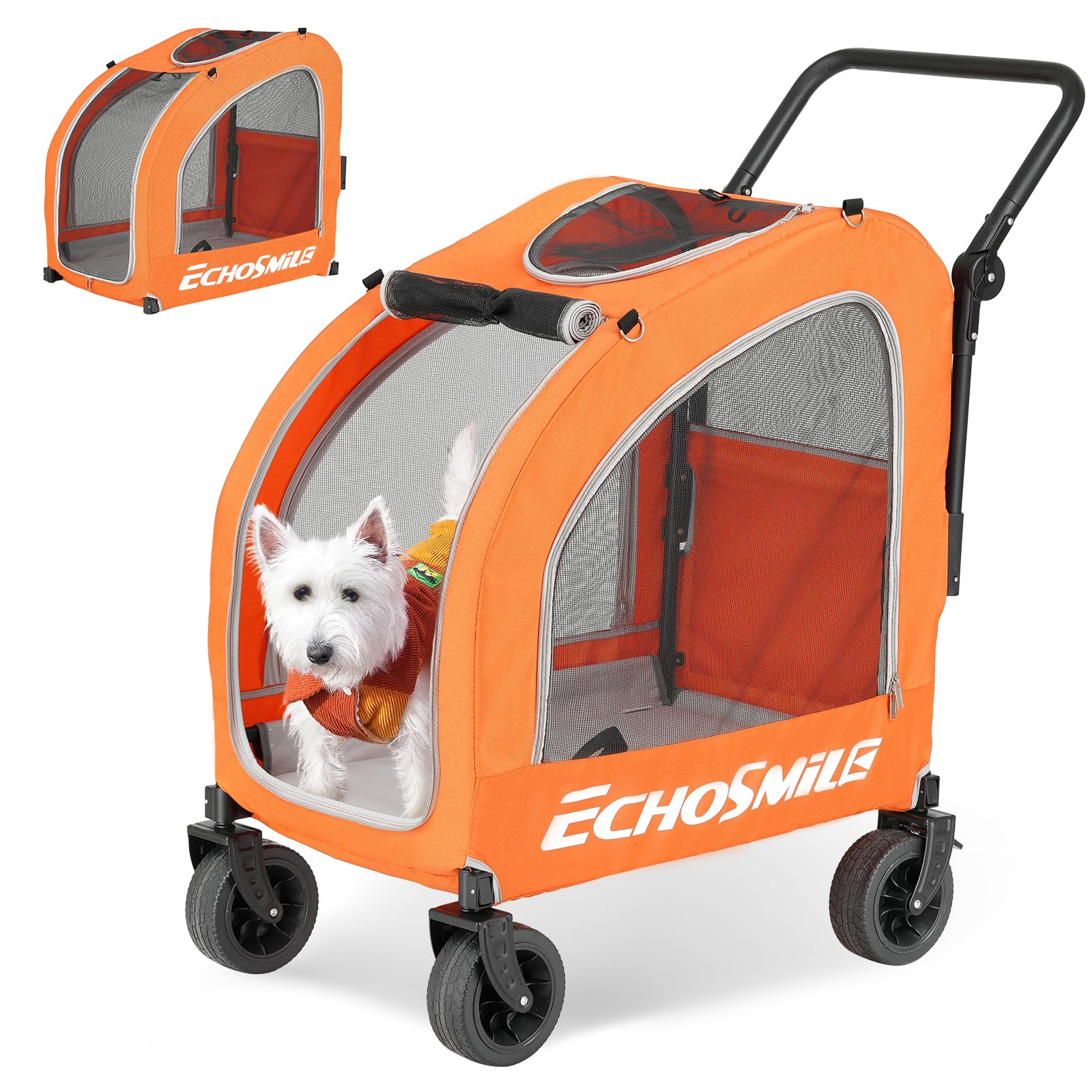 EchoSmile 4-Wheel Pet Stroller for Dogs & Cats, Up to 135 lbs, Orange