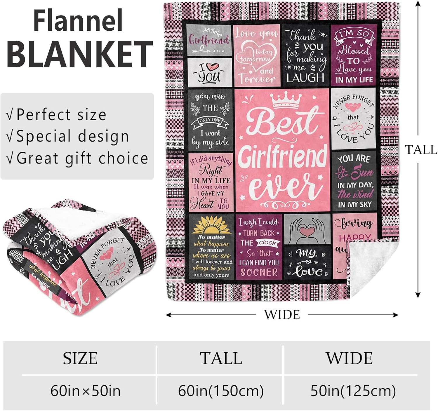 Gifts for Girlfriend Blanket 60"x50", Girlfriend Birthday Gifts for Women, Gift for Girlfriends Unique, Cute Birthday Christmas Anniversary Romantic Blanket for Girlfriends - Image 2