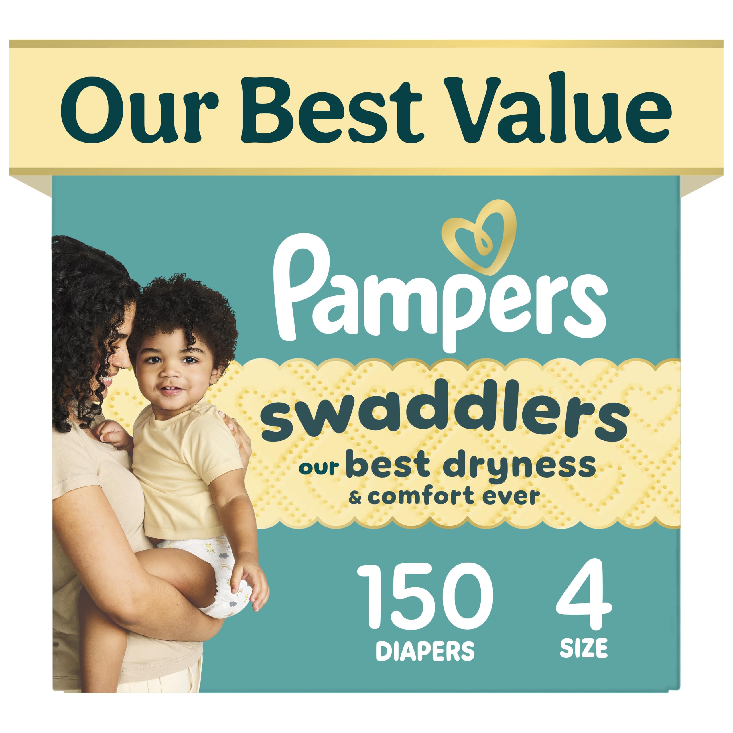 Swaddlers Diapers, Size 4 (15-34 lbs), 150 Count, Fragrance Free, Hypoallergenic, Absorbe…