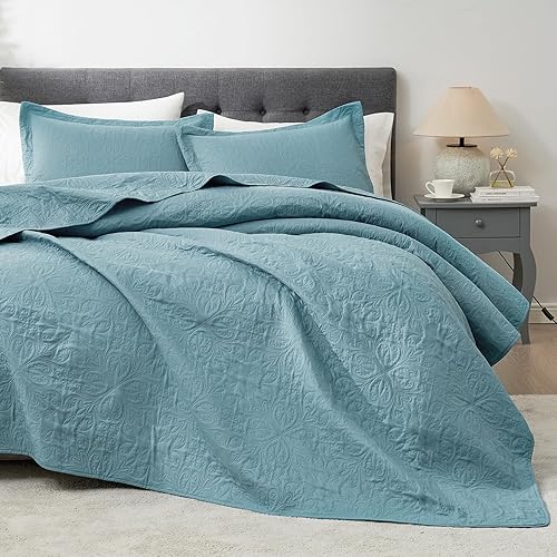 Miniatura 2 de Hansleep Juego de edredón ultrasónico ligero para decoración de cama, colcha para uso en todas las estaciones (spa azul barroco, matrimonialqueen,