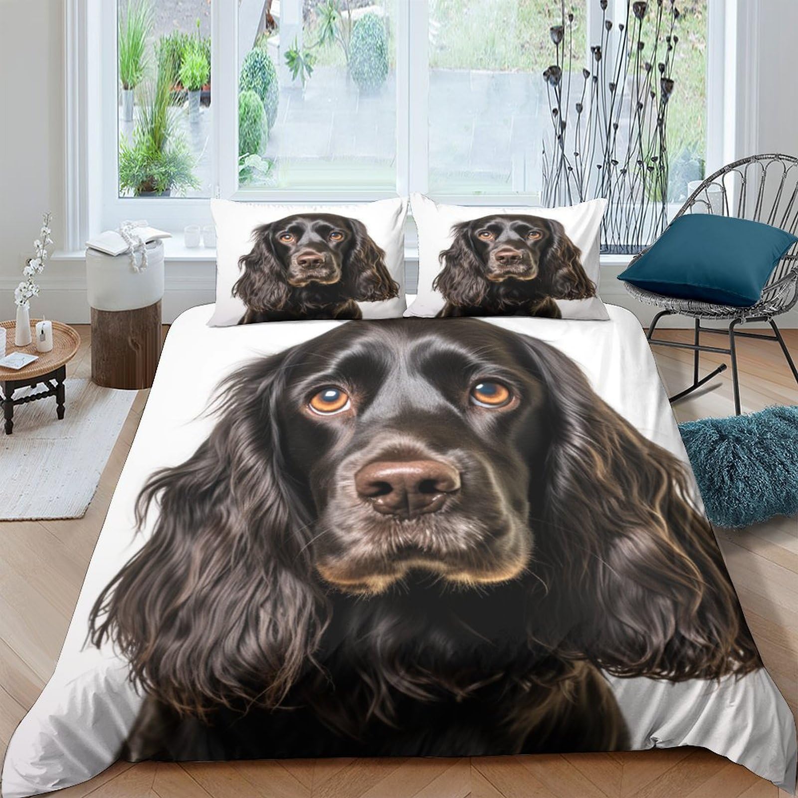 ZHUICHENG Cocker Spaniel Microfiber Duvet Cover 3 Pieces Reversible Hound Quilt Cover Easy Care Comforter Cover with Easy Care Pillowcases for Kids Adult Teens All Seasons Bedding King（220x240cm）