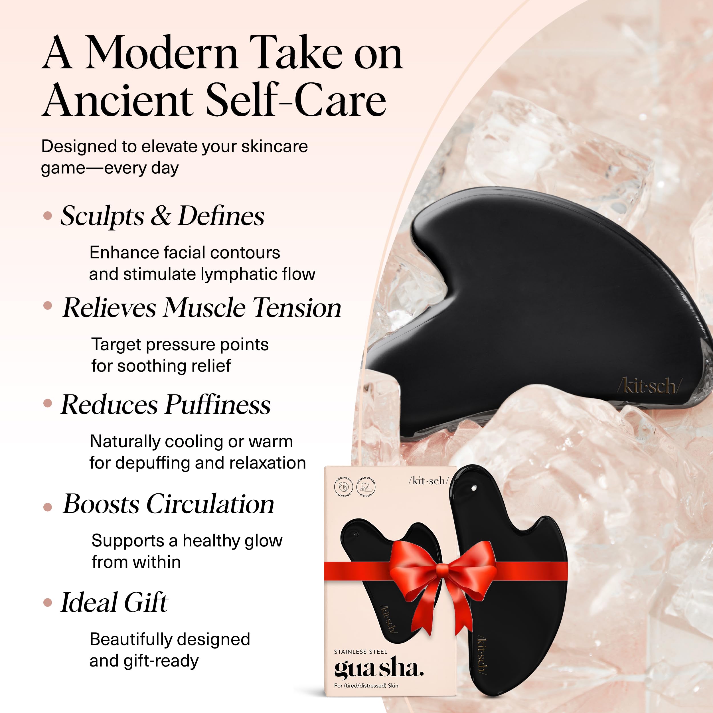 Kitsch Stainless Steel Gua Sha Facial Tools - Guasha Tool for Face, Face Sculpting Tool, Jawline Shaper, Double Chin Reducer, Body Gua Sha Tools, Lymphatic Drainage Massager, Facial Skin Care -: Matte Black