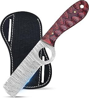 Damascus Bull Cutter Knife - 8 inch Cowboy knife with Pancake Leather Sheath- Handmade Fixed Blade Hunting Knife for Rope Cutting, Camping, Skinning and Outdoor Activities - HN KNIVES