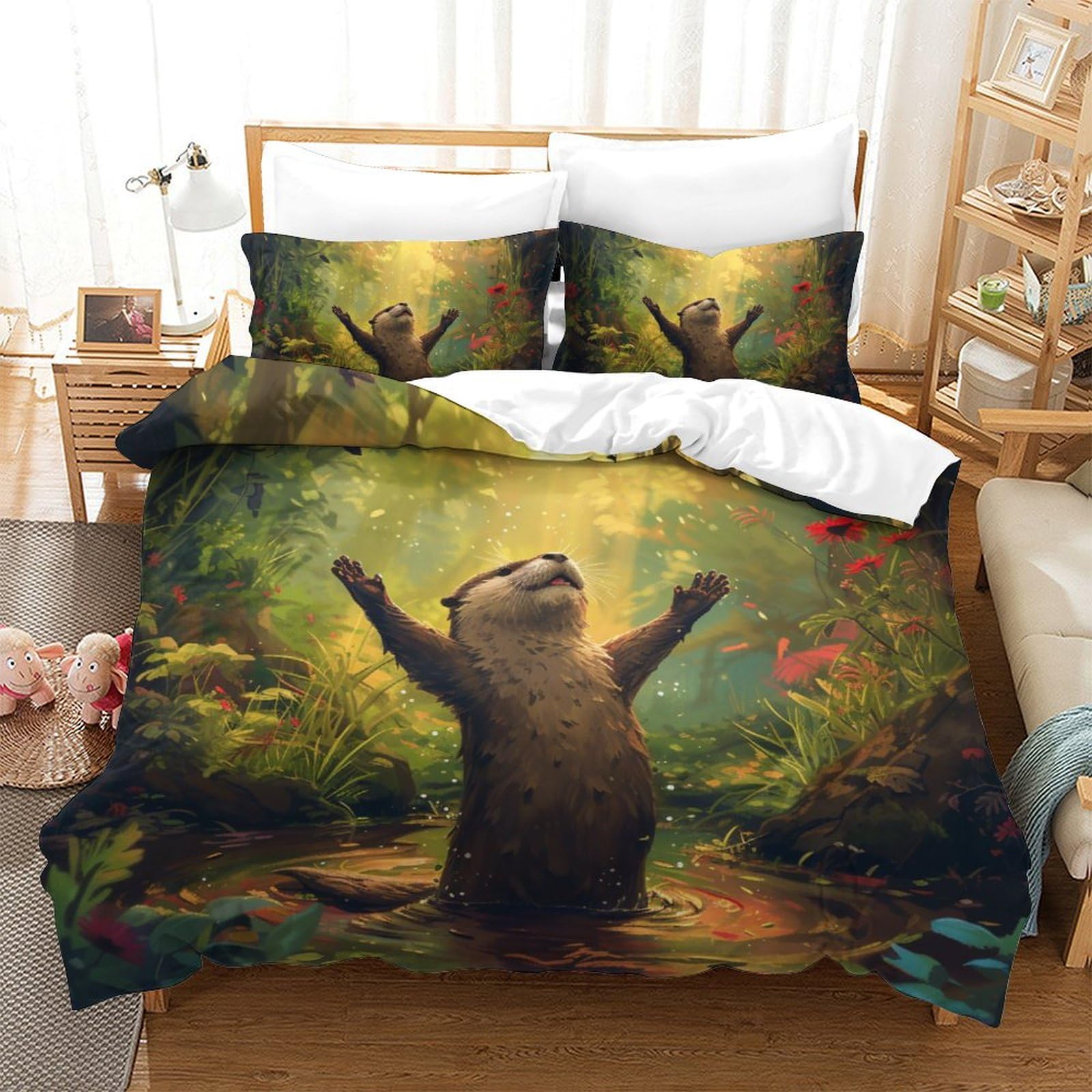 Housse de couette loutre 3D en microfibre 200x200 cm avec 2 taies