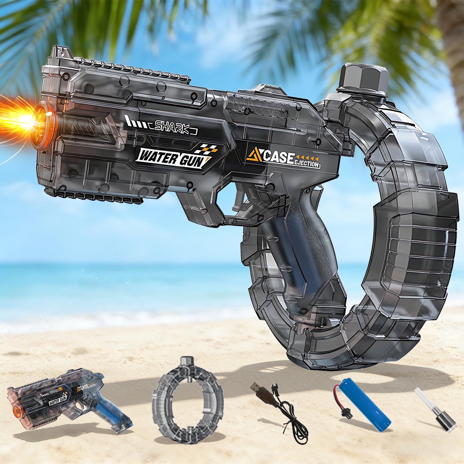 Pistolet à Eau éLectrique pour Enfants,Pistolet à Eau électrique avec Lampe LED, Pistolet à Eau Rechargeable pour s'amuser à la Plage, à la Piscine et en été