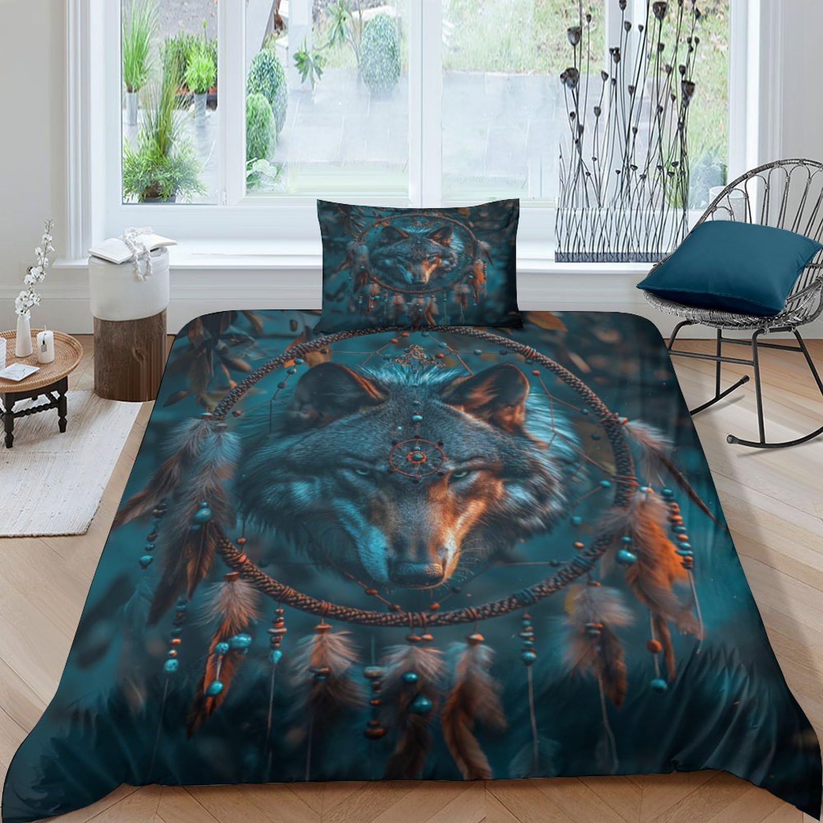 LKBASOEGD Wolf Duvet Cover Set 3 PCS Hotel Quality Quilt Cover Bedding Set Bed Covers with Pillowcases with Zipper Closure Breathable Stylish Comforter Single（135x200cm）