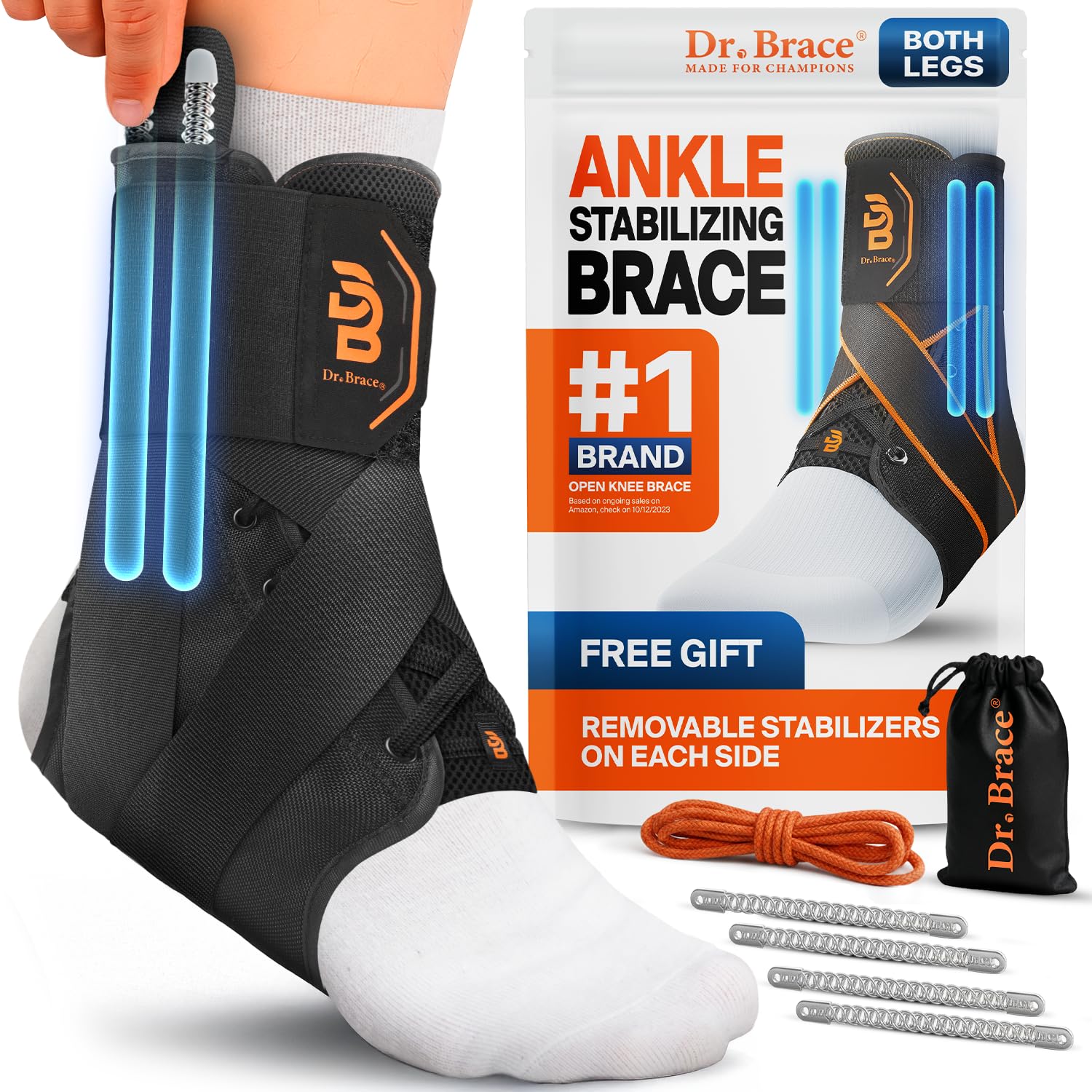 Dr. Brace®? Breathable Ankle Brace For Sprained Ankle, Slim Fit. Unique Multi-Function Removable Stabilizer- Quick Lace Up Ankle Support for Women Men, Easy to use for Injury, Sprain, Sports (Black,Small Small Black