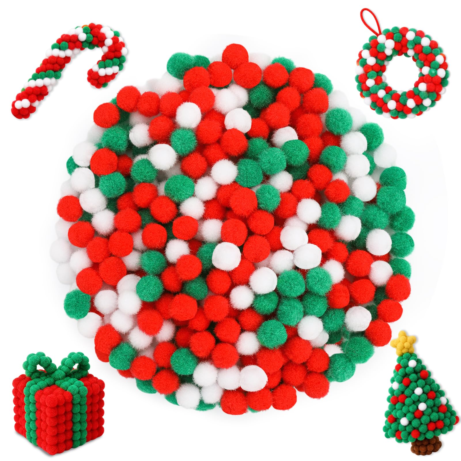 Pom Poms, 1200 PCS Christmas Pom Poms for Crafts, 1CM Puff Balls