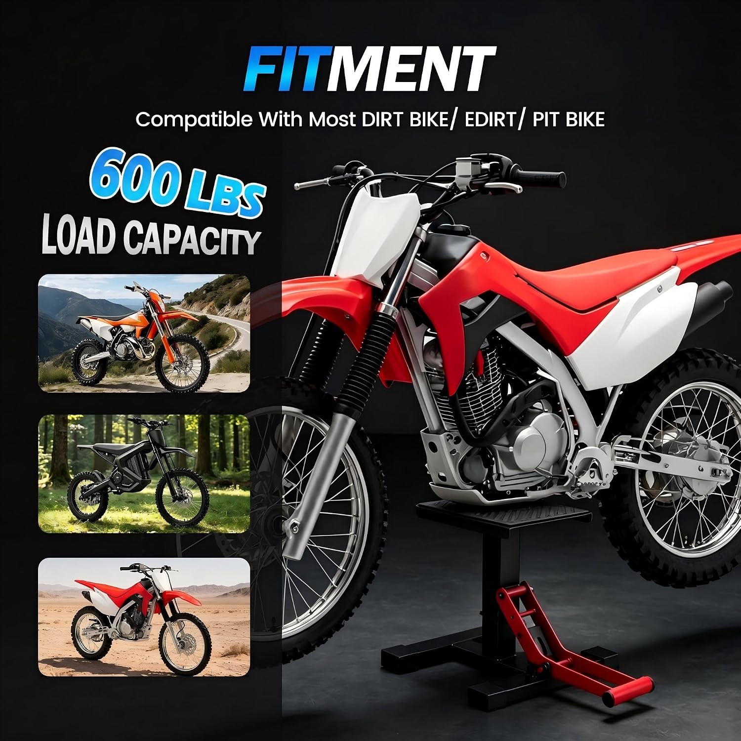Dirt Bike Stand,600Lbs Capacity No Hydraulic Lift Jack Adjustable Hoist Table Heavy Duty Anti-Slip Lifting Stand for Dirt Pit Bike Motocross Enduro Motorcycle Repair&Maintenance-Red