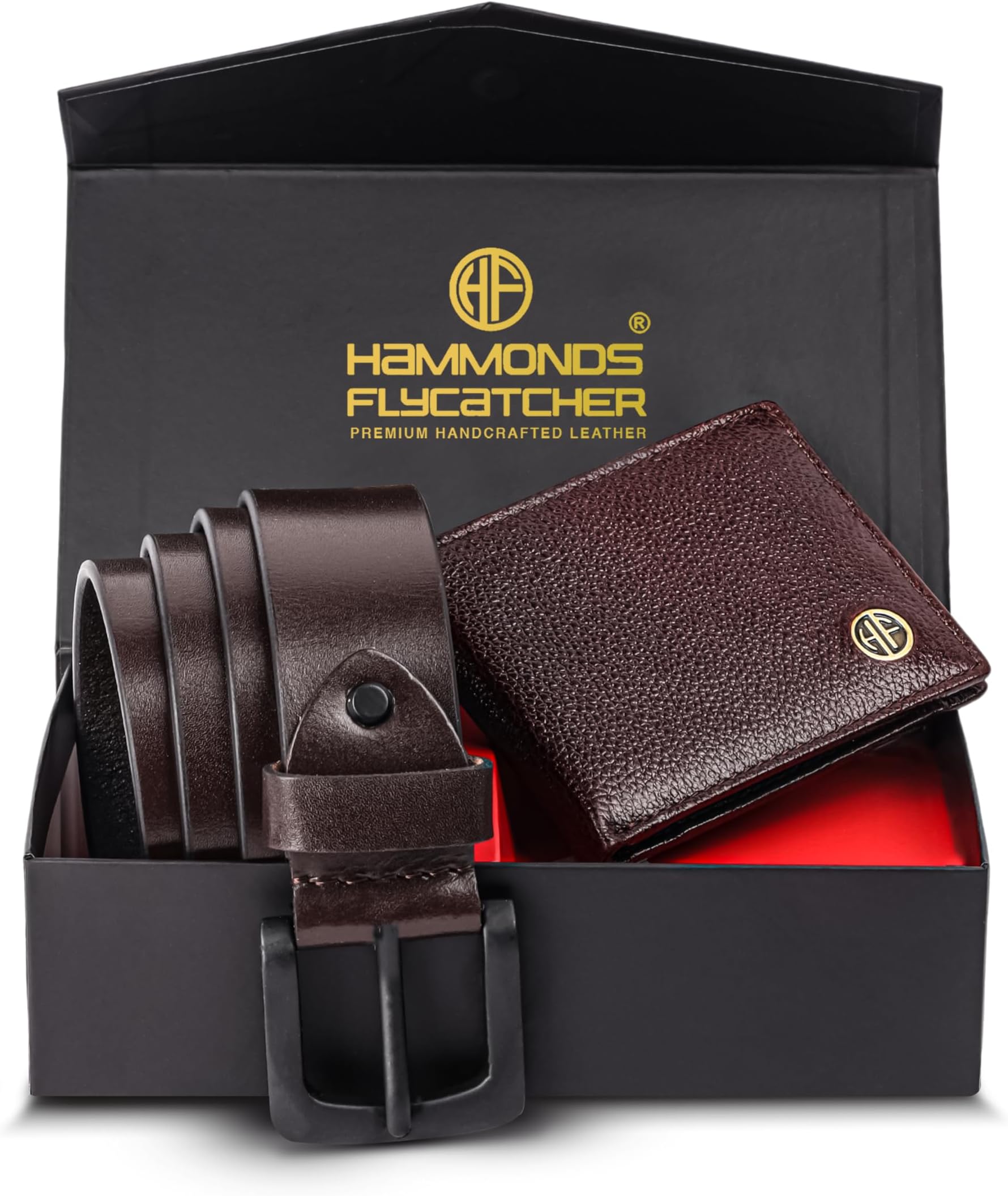 HAMMONDS FLYCATCHER Gift for Men Combo - Genuine Leather Wallet and Belt Combo Box - Leather Belt- Birthday Special & Unique Gift Ideas for Husband, Boyfriend, Teachers, Father, Breezewood Brown, One