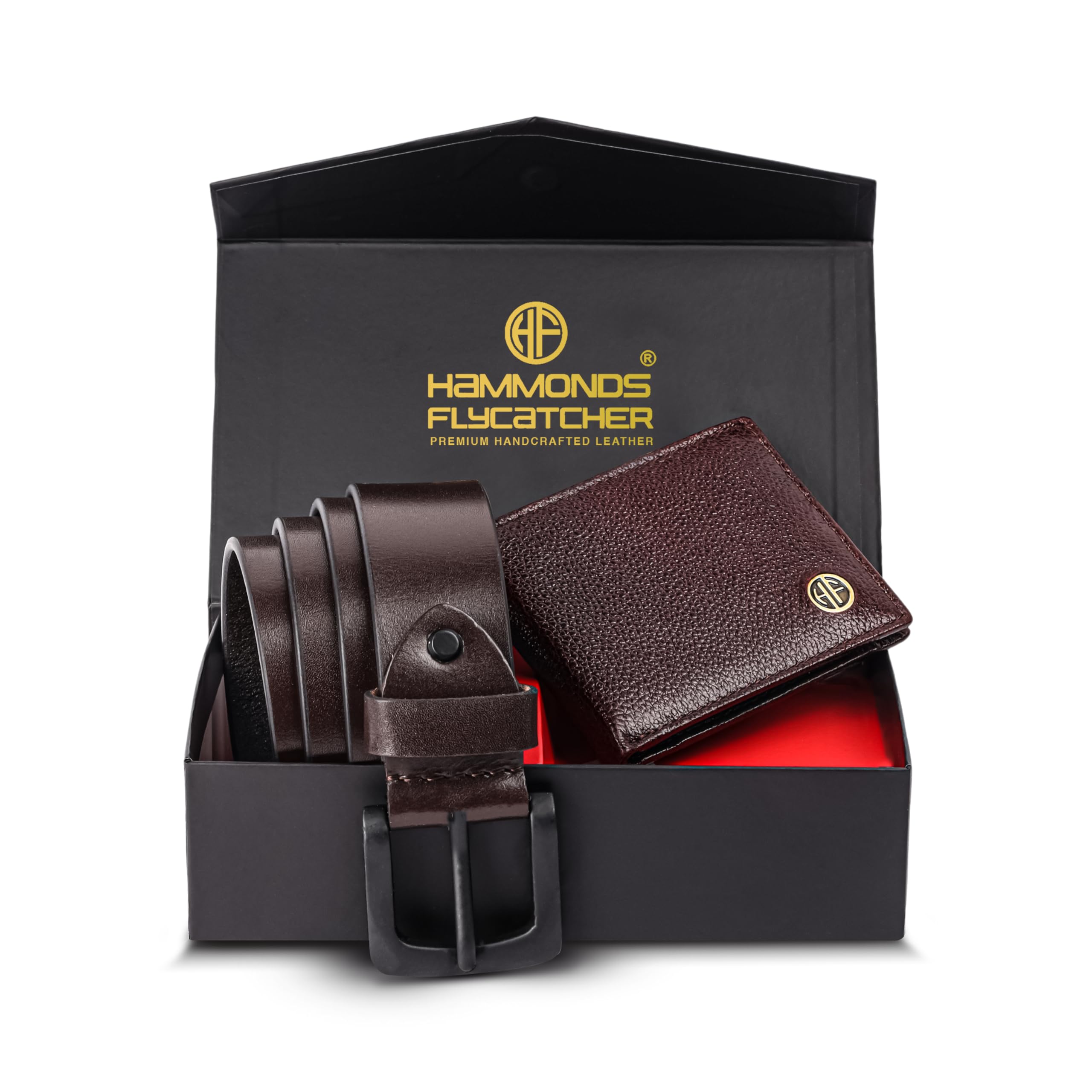 HAMMONDS FLYCATCHER Gift for Men Combo - Genuine Leather Wallet and Belt Combo Box - Leather Belt- Birthday Special & Unique Gift Ideas for Husband, Boyfriend, Teachers, Father, Breezewood Brown, One