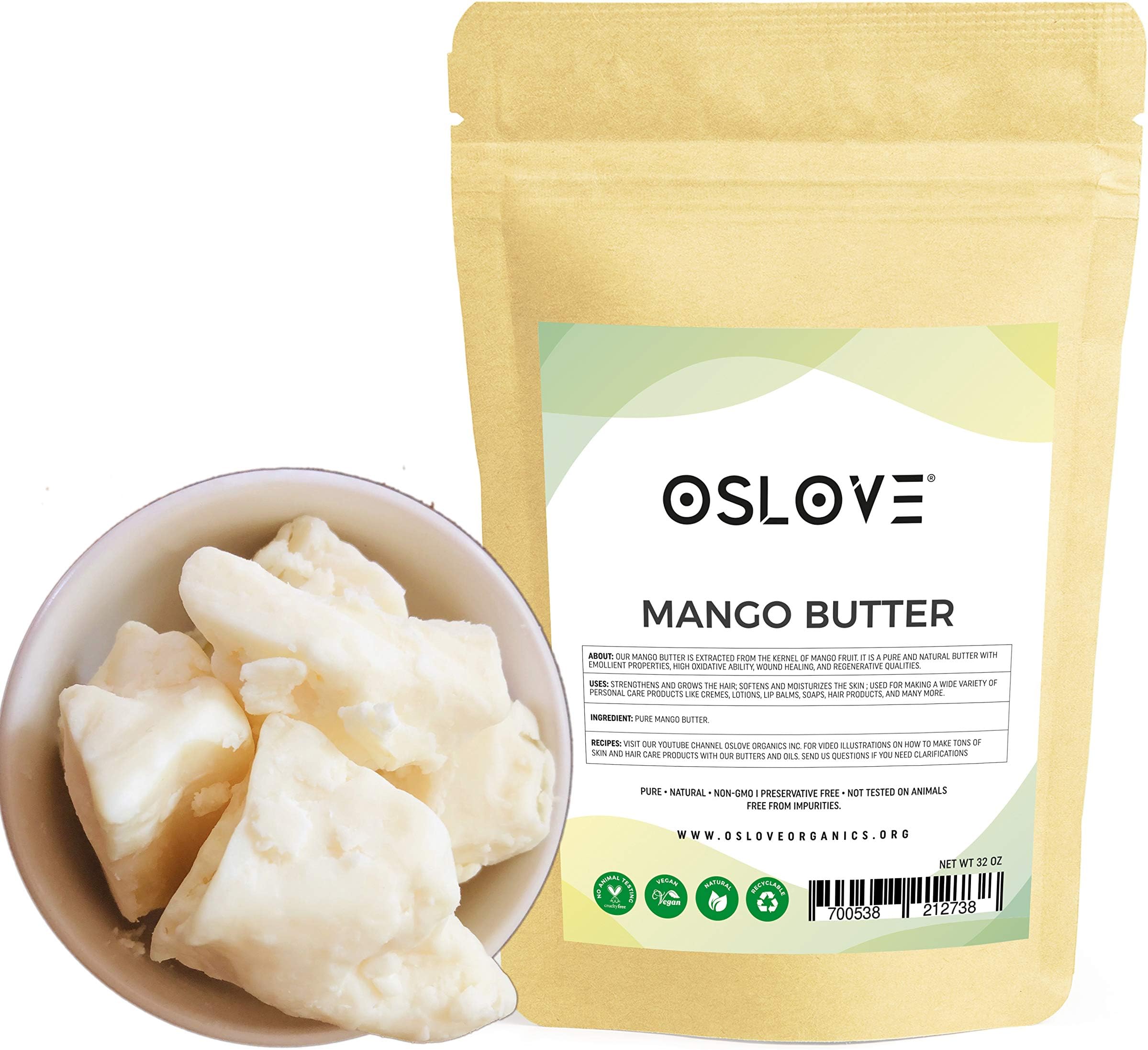 Mango Butter 2 LB Pure, Natural, Hand -packed, Fresh & Fluffy in DIY mixes | Obtained from Mango seeds | Use for DIY leave in conditioner, Salves, Body Butter, Lotions & Soaps