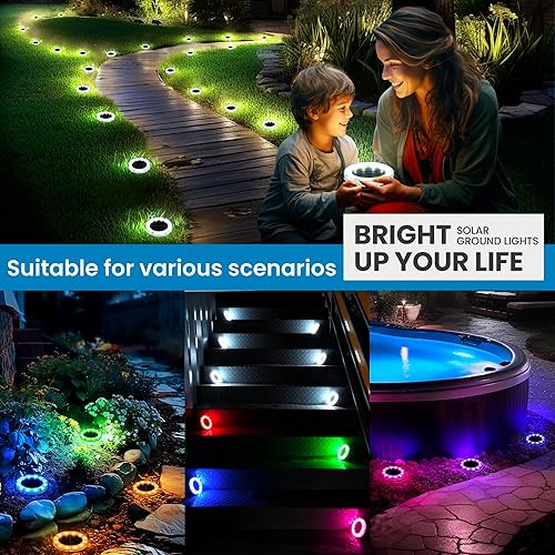 Miniatura 2 de SOLPEX Luces solares impermeables para exteriores, luces solares multicolor, 12 LED, 2 modos de iluminación, iluminación solar de paisaje para