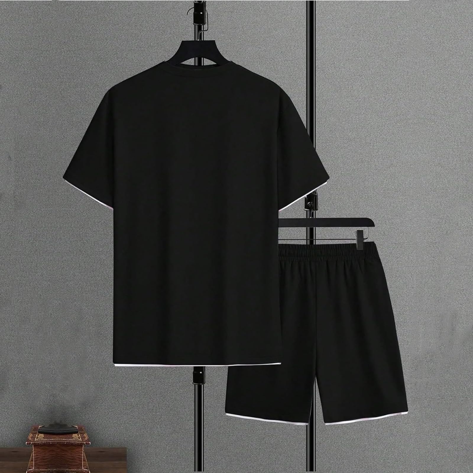 T-Shirt und Shorts Set Herren Baumwolle 2 Teiliges Sommer Outfit Trainingsanzug Kurzarm Casual Jogginganzug Freizeitanzug Y2K Tracksuit Zweiteiler Rundhal Sportanzug Shirts Kurze Hose Sportbekleidung