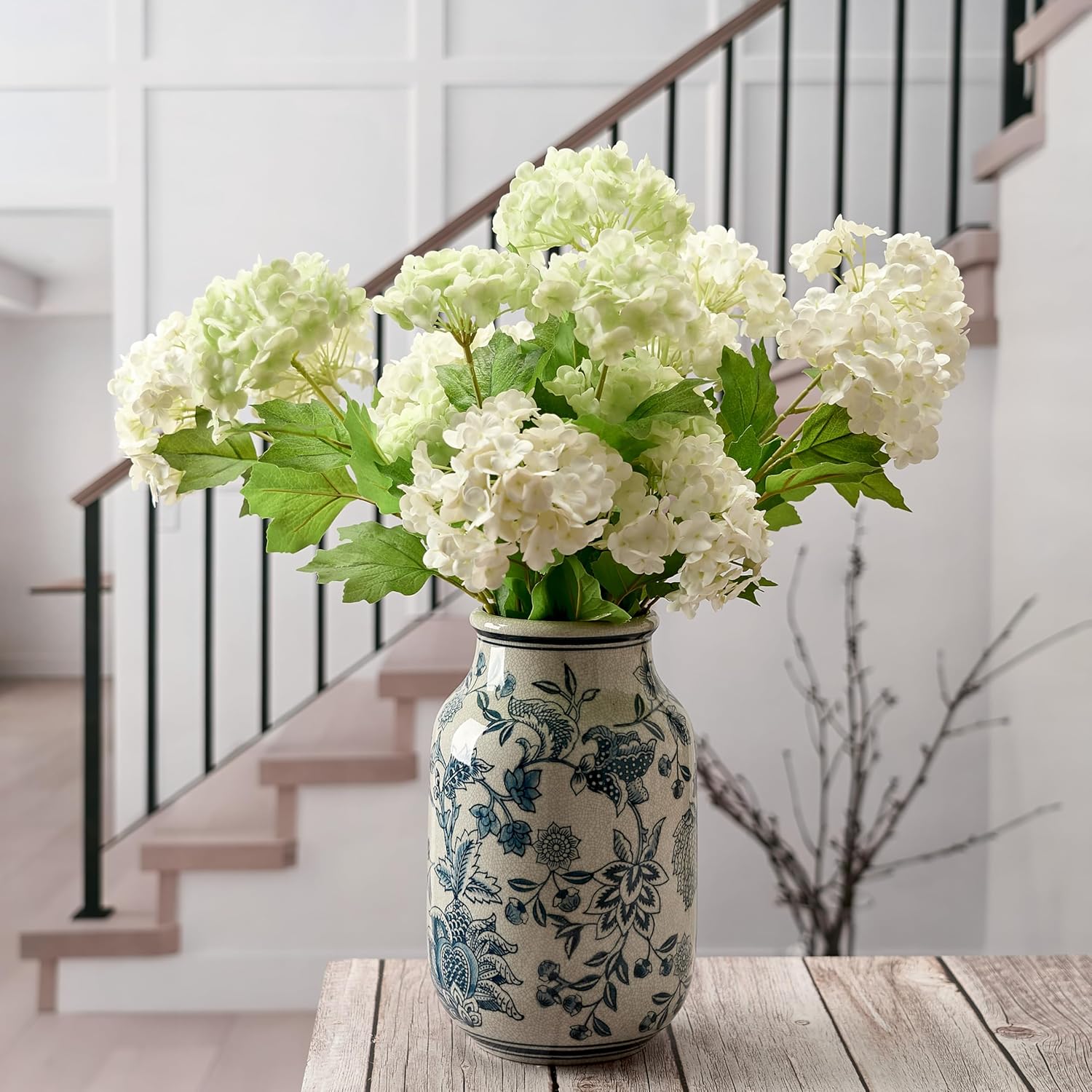 SIDUCAL Blue and White Vintage Vase, 9.4 Inch Ceramic Chinoiserie Floral Vase, Retro Ice Cracked Blue and White Porcelain for Home Decor Centerpieces, Living Room, Bookshelf, Office - Image 6