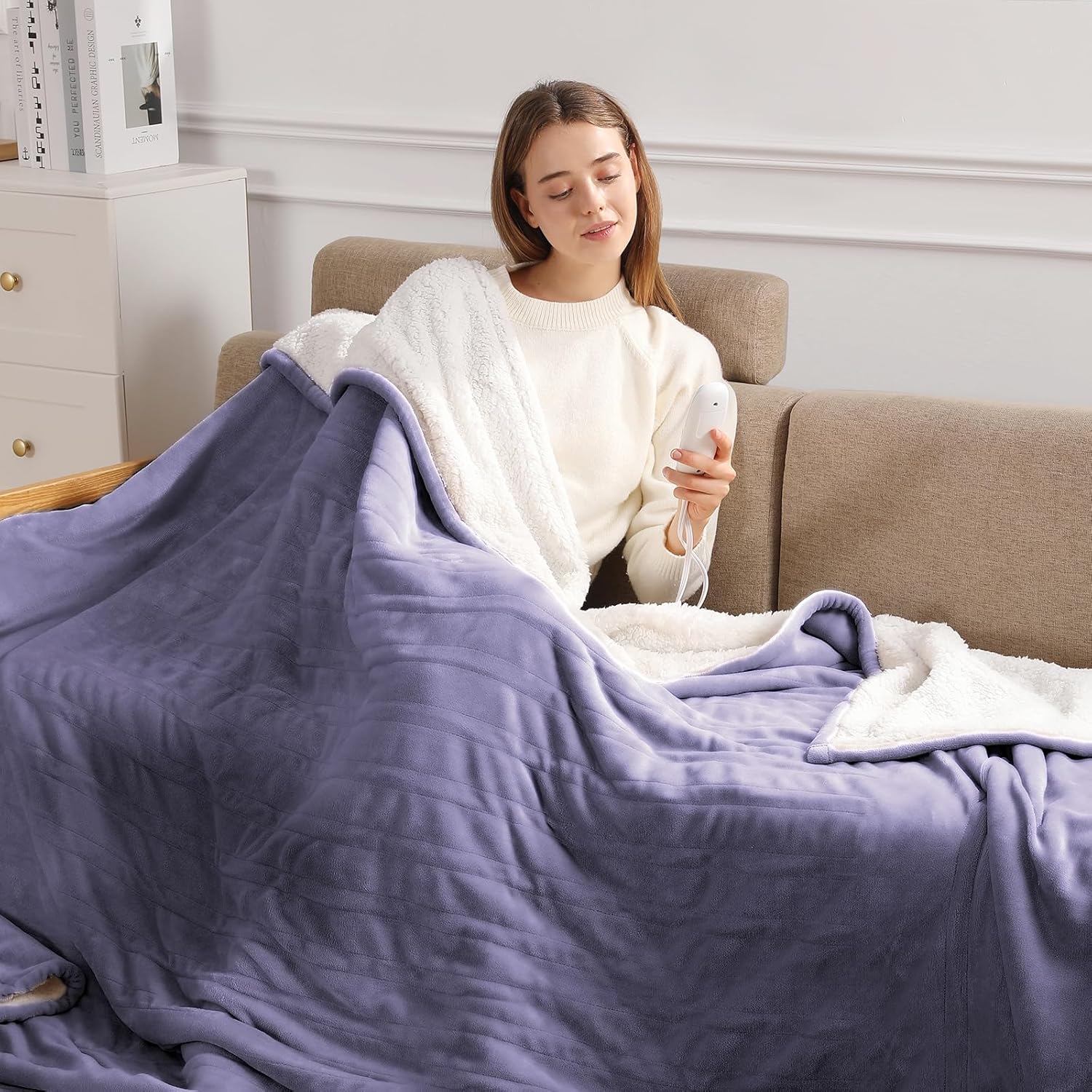 Electric Blanket Full Size Heated Blanket 72X84in, Flannel and Fluffy Sherpa Heating Blanket for Sofa, Fast Heating and Over-Heat Protection Warming Blanket, Great Gift for Grandma (Lavender Purple)