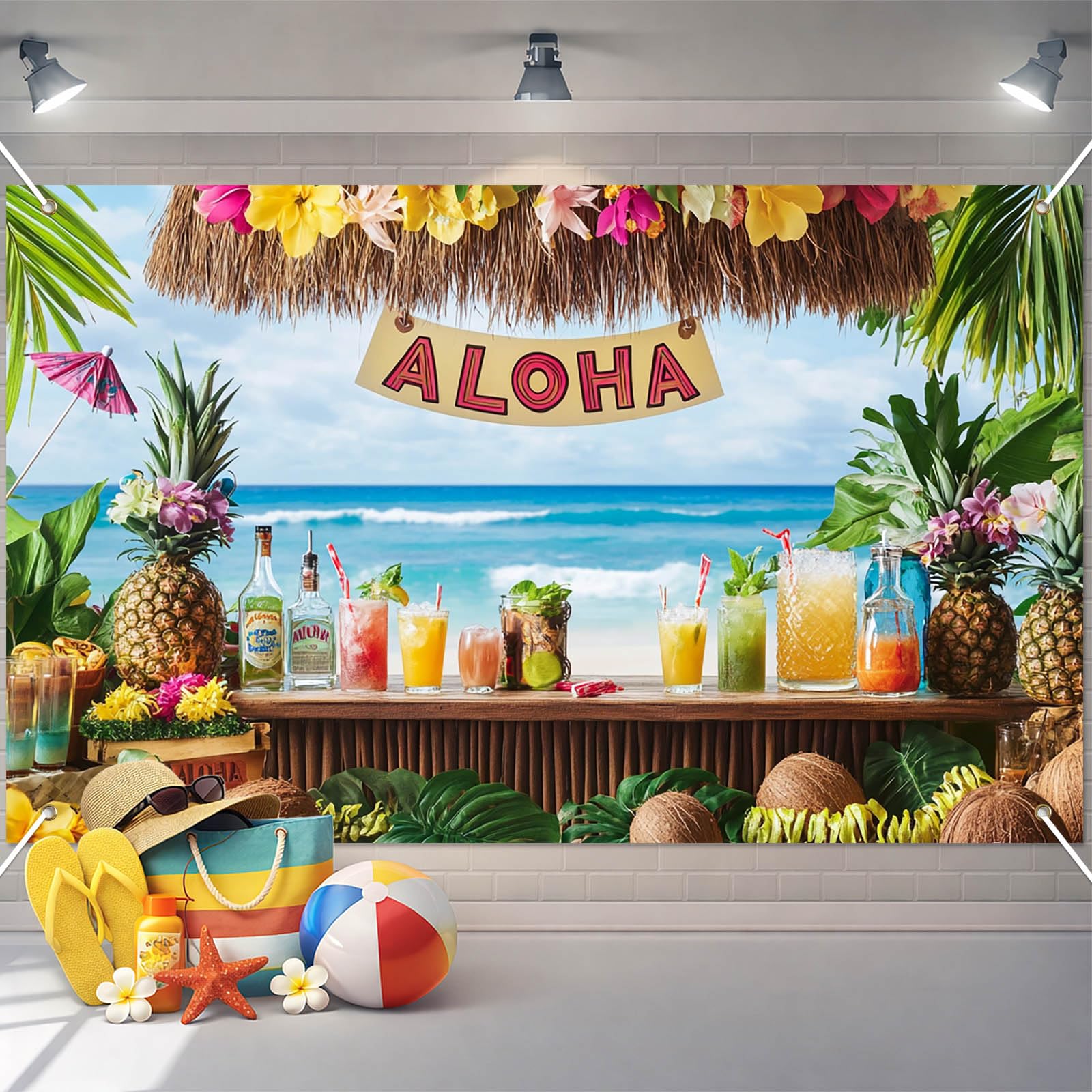 BlissYard Aloha Hawaii Summer Backdrop Banner Hawaii Tropical Photography Decorations Banner 71x43 inch Hello Summer Outdoor Party Supplies Beach