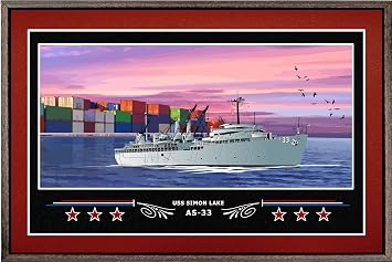 USS Simon Lake AS-33 Box Framed Canvas Art - Burgundy