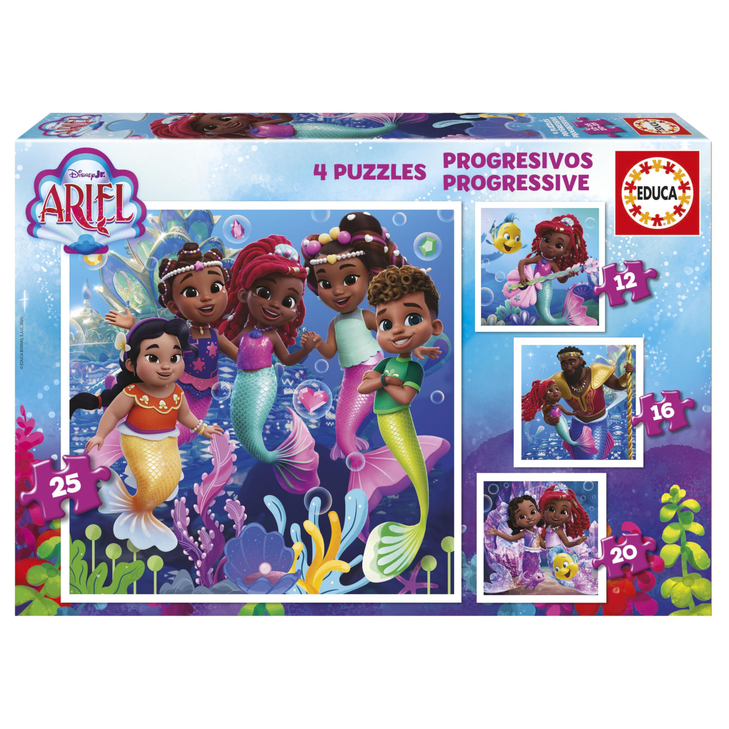 Educa - Progressive Ariel Puzzles with 12+16+20+25 Pieces | Disney Character | Educational Learning Toy | Ages 3+ (20342)