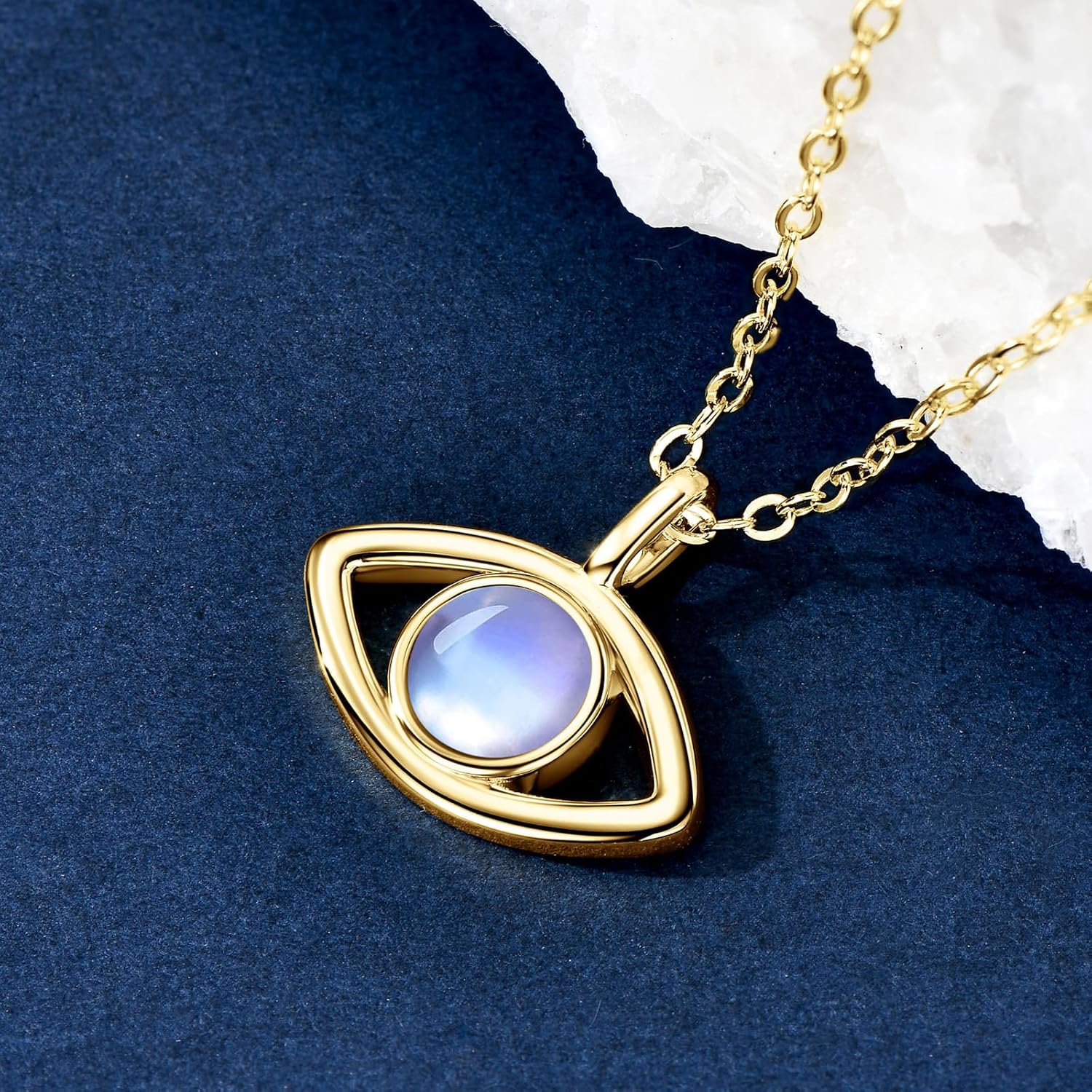 925 Sterling Silver Evil Eye Moonstone Necklace for Women,14K White Golden Plated Unique Evil Eye Pendant,Minimalist Design June Birthstone Necklace, Hypoallergenic Amulet Protection Jewelry Gift for Her - Image 4