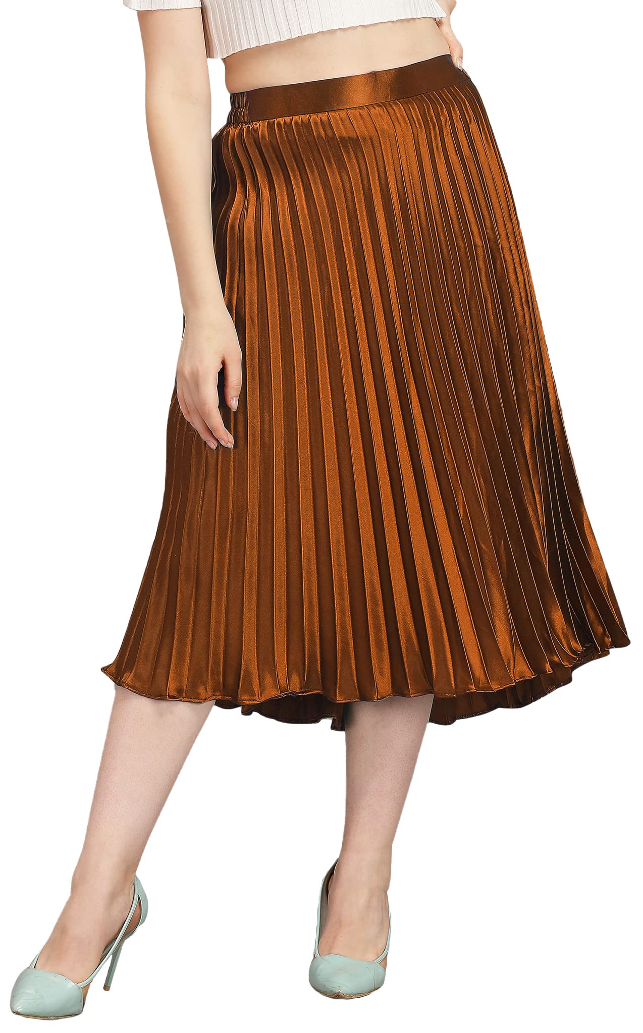 otabu | Skirt for Women | Timeless Pleated Skirt | Knee-Length A-Line for Effortless | Comfort Elastic Skirt | Stylish Midi Skirt for Women.-picture-18