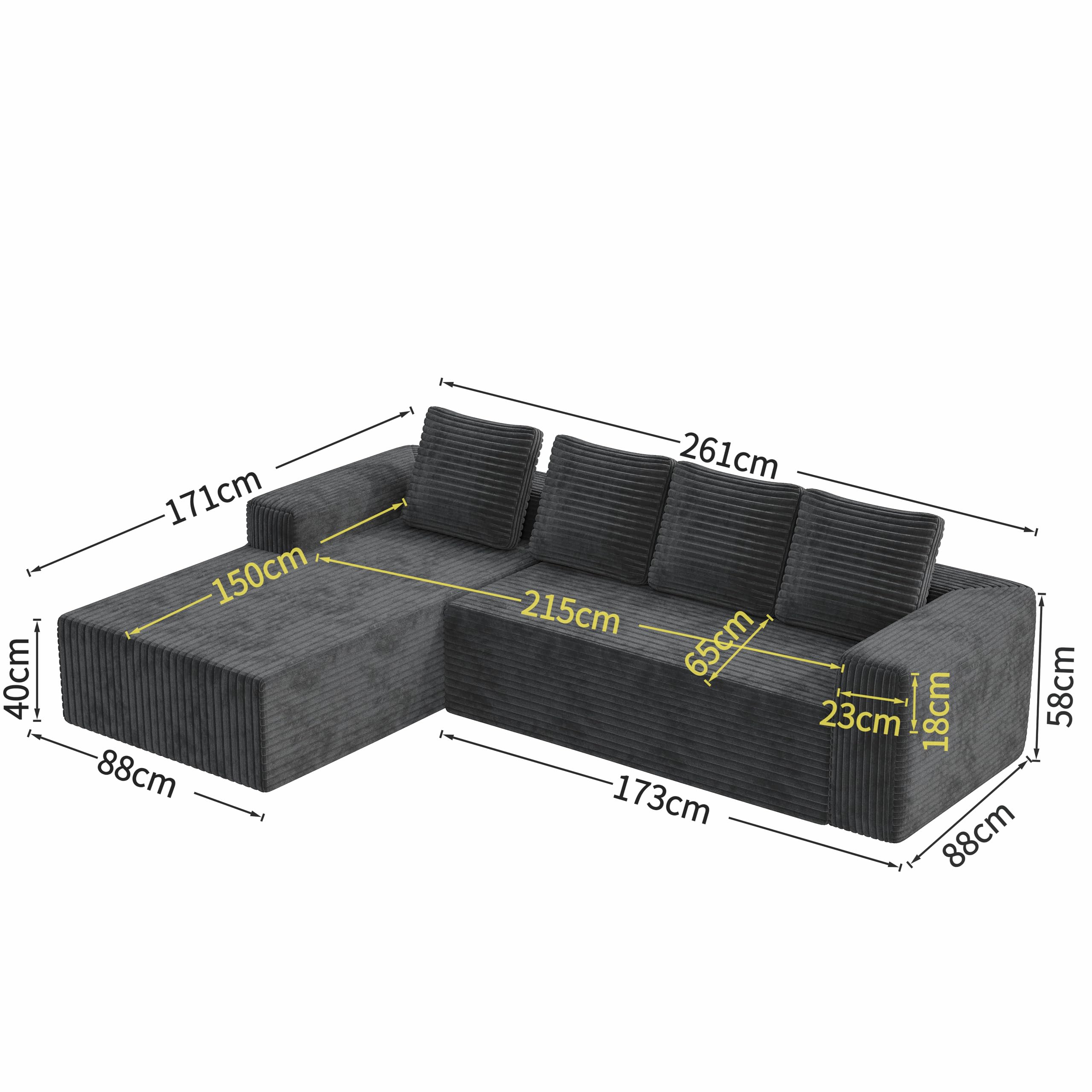 Conjunto de chaise longue en forma de L, moderno sofá modular con asiento profundo, sofá tapizado con chaise longue del lado izquierdo para salón y dormitorio