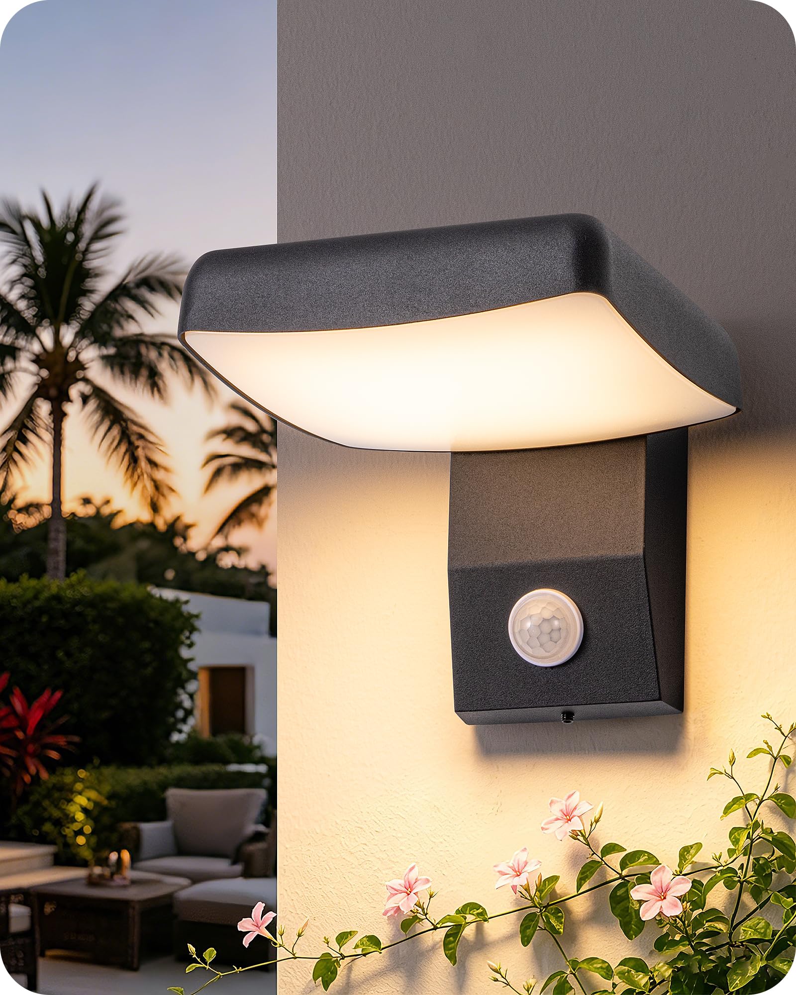 EDISHINE Dusk to Dawn Outdoor Wall Lights, Motion Sensor, 350ยฐ Rotation