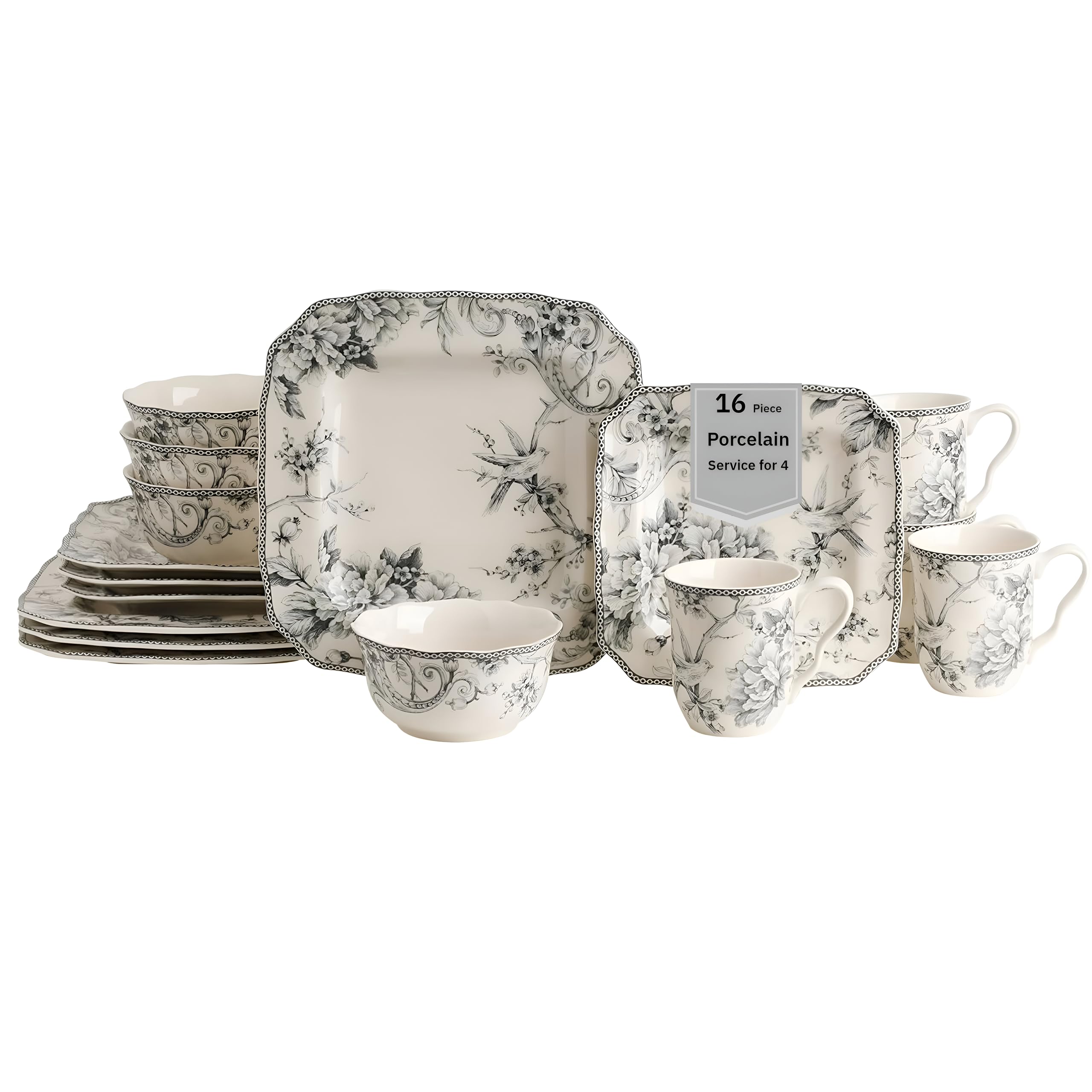 Amazon.com | 222 Fifth Adelaide 16-Piece Square Floral