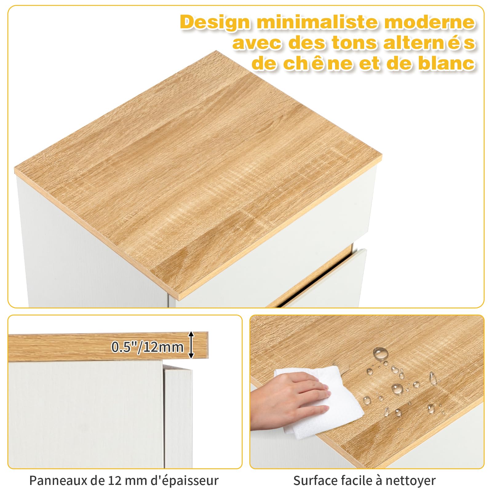 LEADZM Table de Chevet avec 2 Tiroir, Table d'appoint, Blanc 38x32x40cm