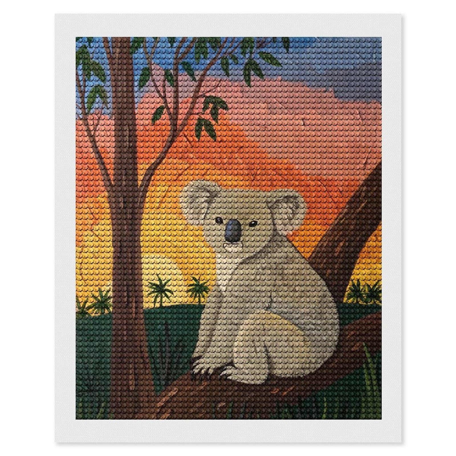Junmoney Koala in A Sunset Landscape Full Drill Diamond Painting Kit 16"x20", for Teens, Adhesive Canvas, Bedroom Decor, Holiday Gift Idea